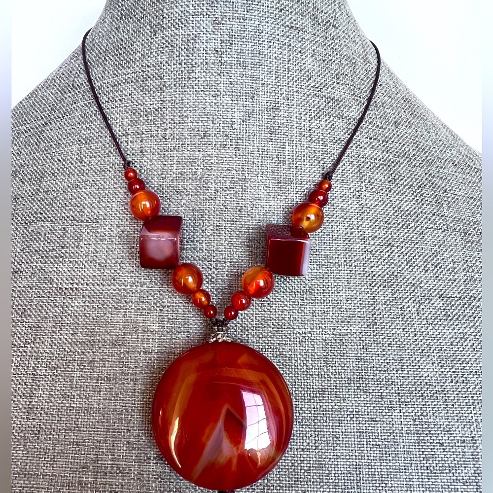 Vintage Natural Amber Pendant Necklace – Adjustable Cord, Artisan Design